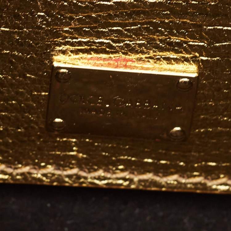 Pre Owned Dolce & Gabbana Gold Leather Small Rosalia Shoulder Bag