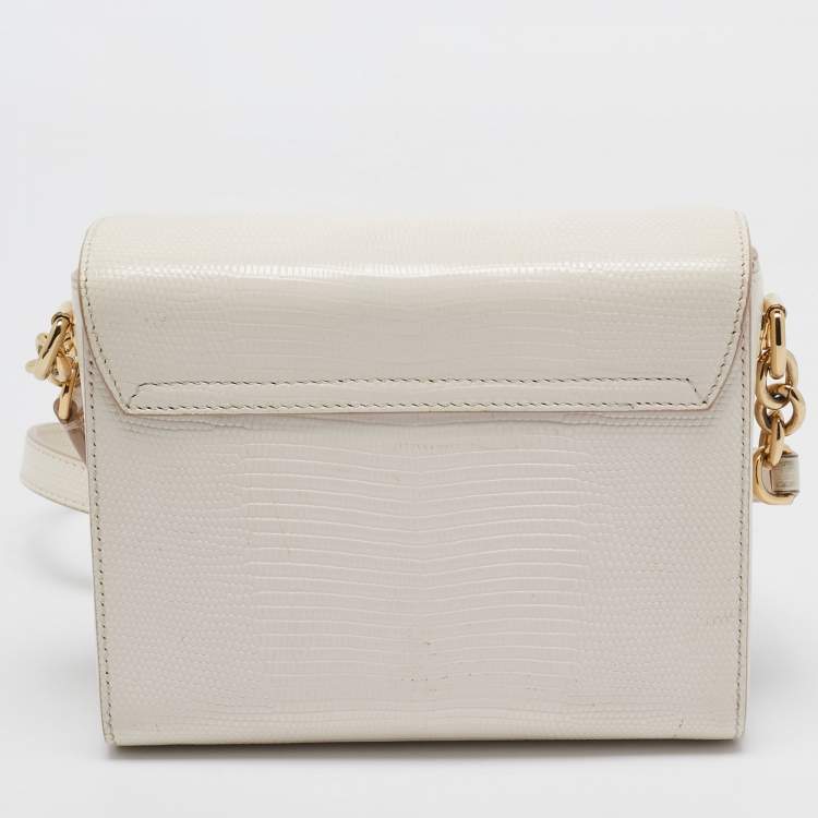 Pre Owned Dolce & Gabbana Off White Lizard Embossed Leather Mini DG Millennials Crossbody Bag