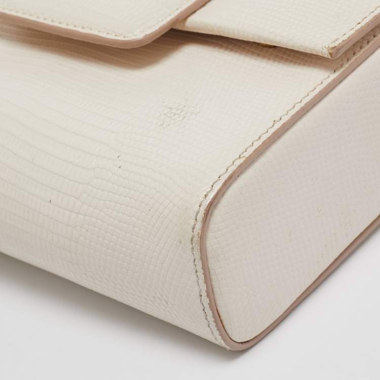 Pre Owned Dolce & Gabbana Off White Lizard Embossed Leather Mini DG Millennials Crossbody Bag
