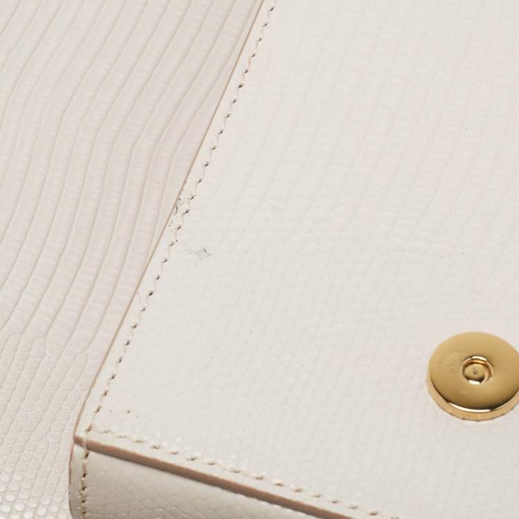 Pre Owned Dolce & Gabbana Off White Lizard Embossed Leather Mini DG Millennials Crossbody Bag