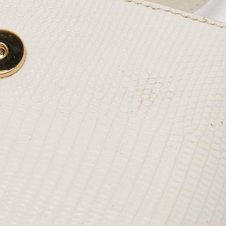 Pre Owned Dolce & Gabbana Off White Lizard Embossed Leather Mini DG Millennials Crossbody Bag