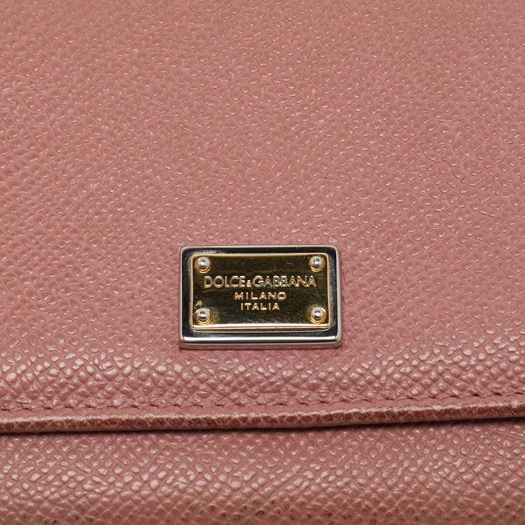 Pre Owned Dolce & Gabbana Dusty Pink Leather Flap Continental Wallet