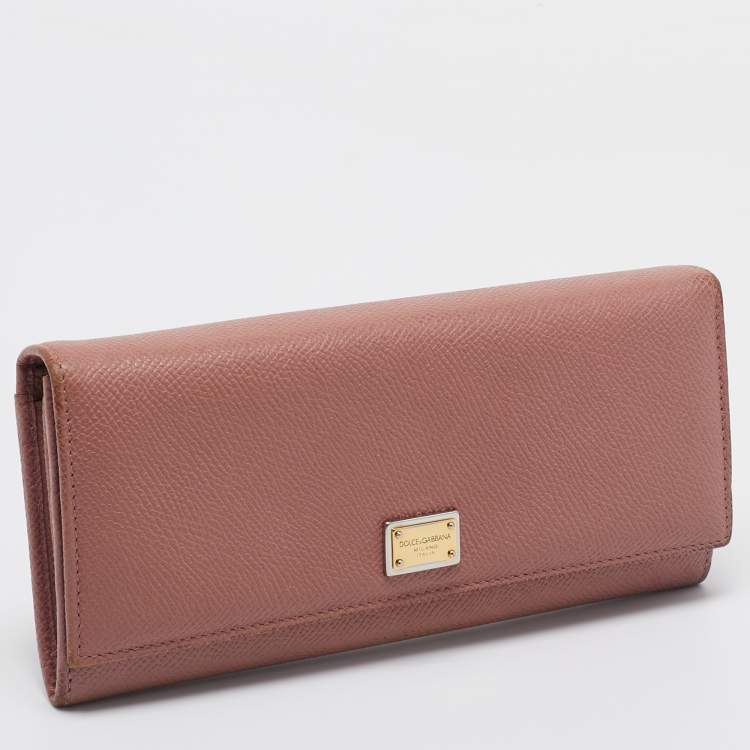 Pre Owned Dolce & Gabbana Dusty Pink Leather Flap Continental Wallet