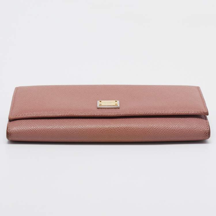 Pre Owned Dolce & Gabbana Dusty Pink Leather Flap Continental Wallet