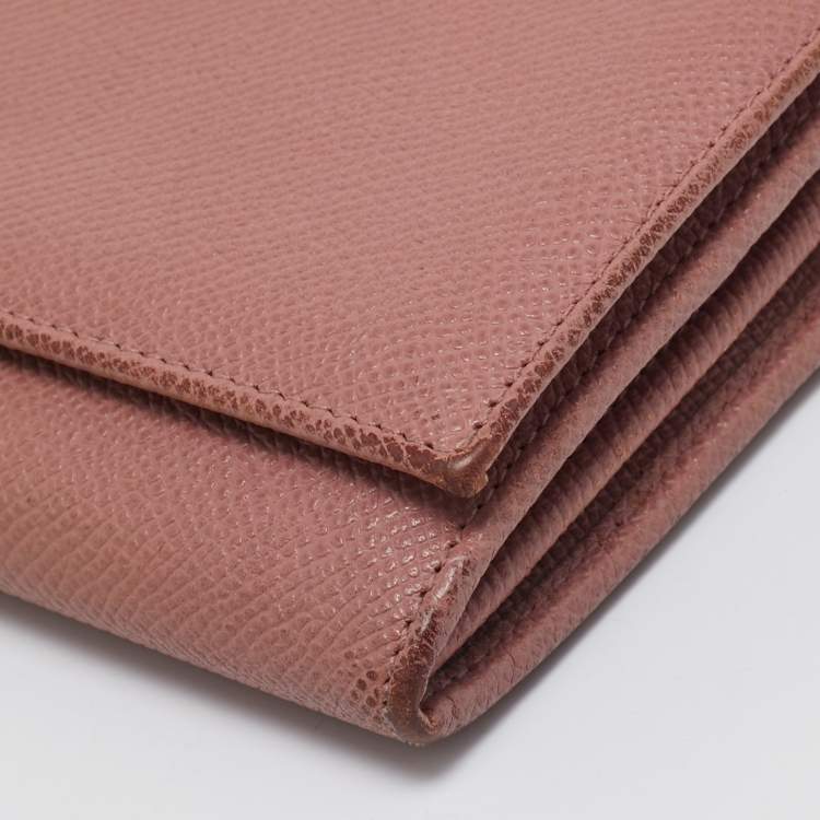 Pre Owned Dolce & Gabbana Dusty Pink Leather Flap Continental Wallet