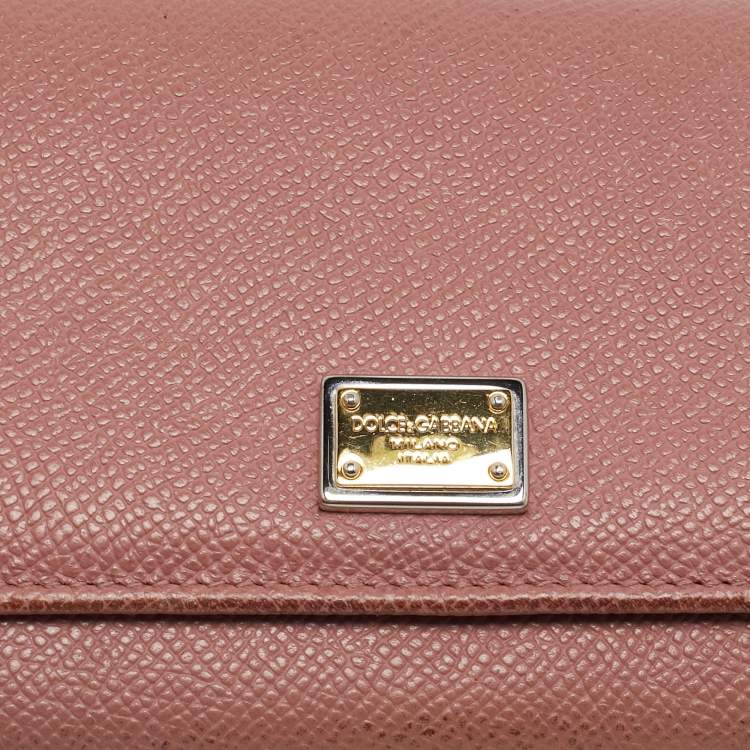 Pre Owned Dolce & Gabbana Dusty Pink Leather Flap Continental Wallet