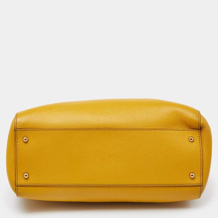 Pre Owned Dolce & Gabbana Yellow Leather Large Sicily Tote