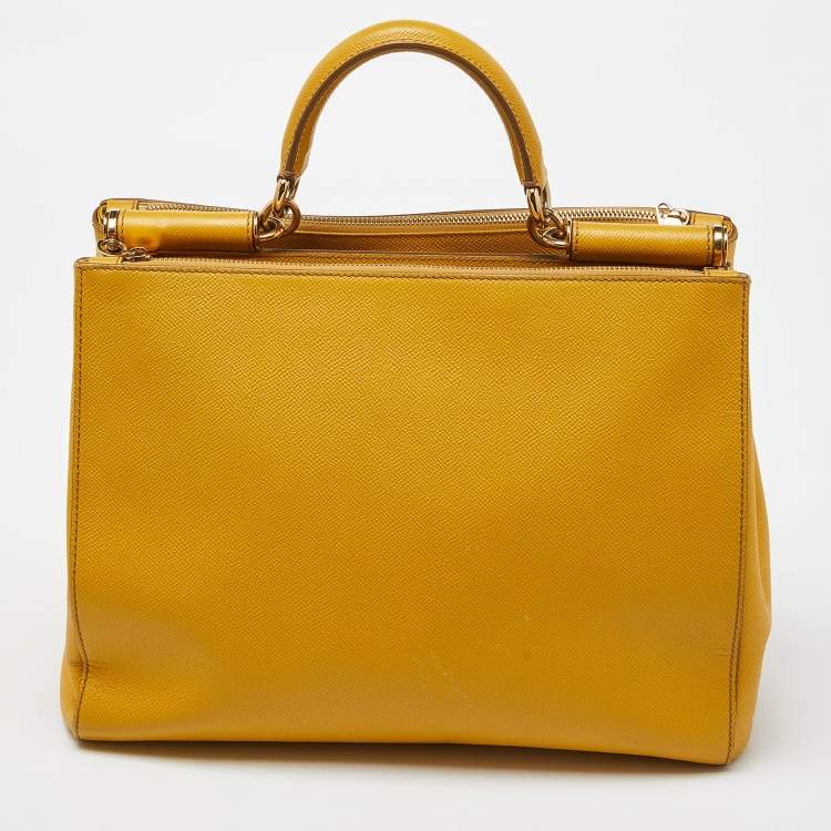 Pre Owned Dolce & Gabbana Yellow Leather Large Sicily Tote