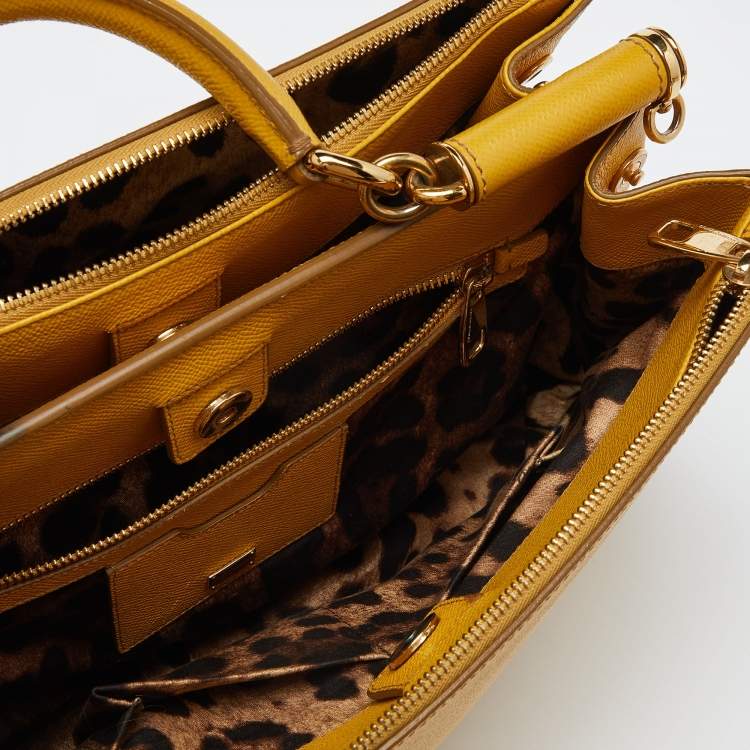 Pre Owned Dolce & Gabbana Yellow Leather Large Sicily Tote
