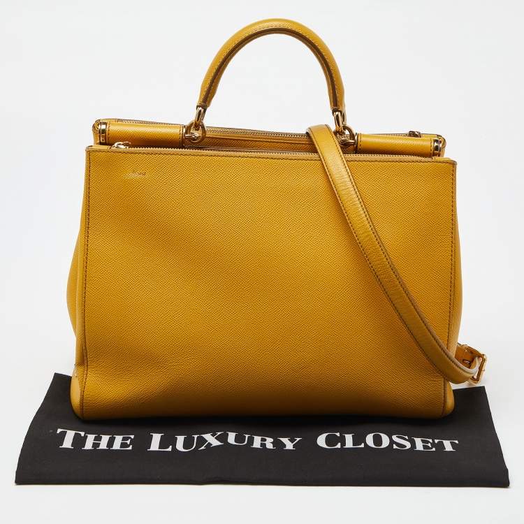 Pre Owned Dolce & Gabbana Yellow Leather Large Sicily Tote