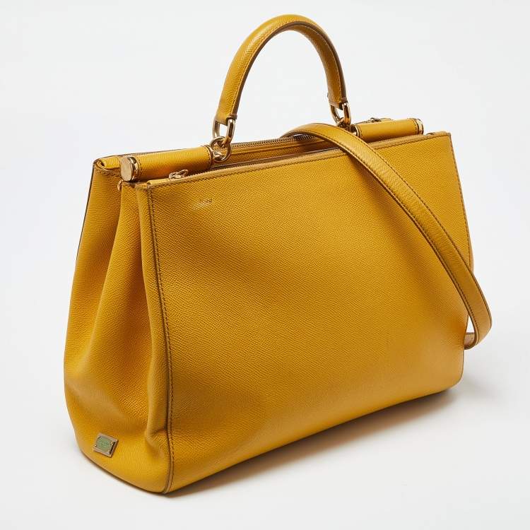Pre Owned Dolce & Gabbana Yellow Leather Large Sicily Tote