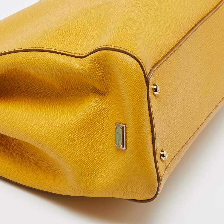Pre Owned Dolce & Gabbana Yellow Leather Large Sicily Tote