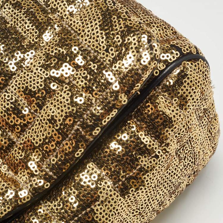 Pre Owned Dolce & Gabbana Gold Quilted Sequins Miss Charles Shoulder Bag