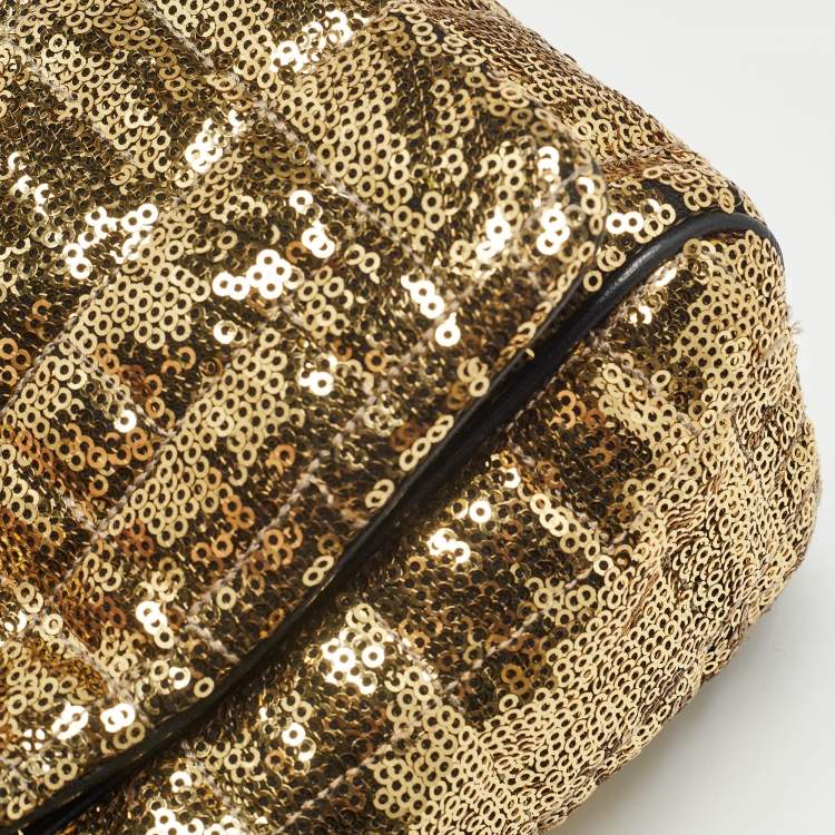 Pre Owned Dolce & Gabbana Gold Quilted Sequins Miss Charles Shoulder Bag