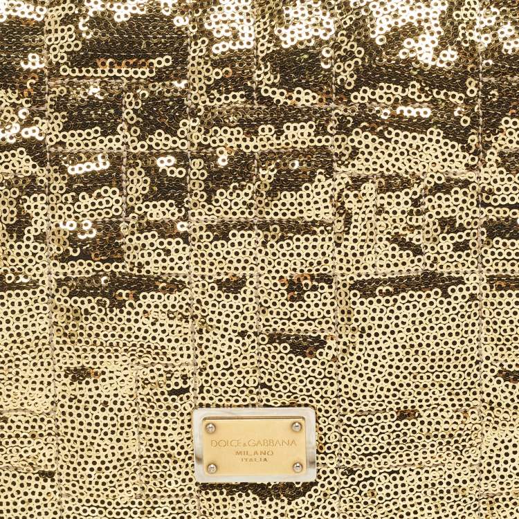 Pre Owned Dolce & Gabbana Gold Quilted Sequins Miss Charles Shoulder Bag