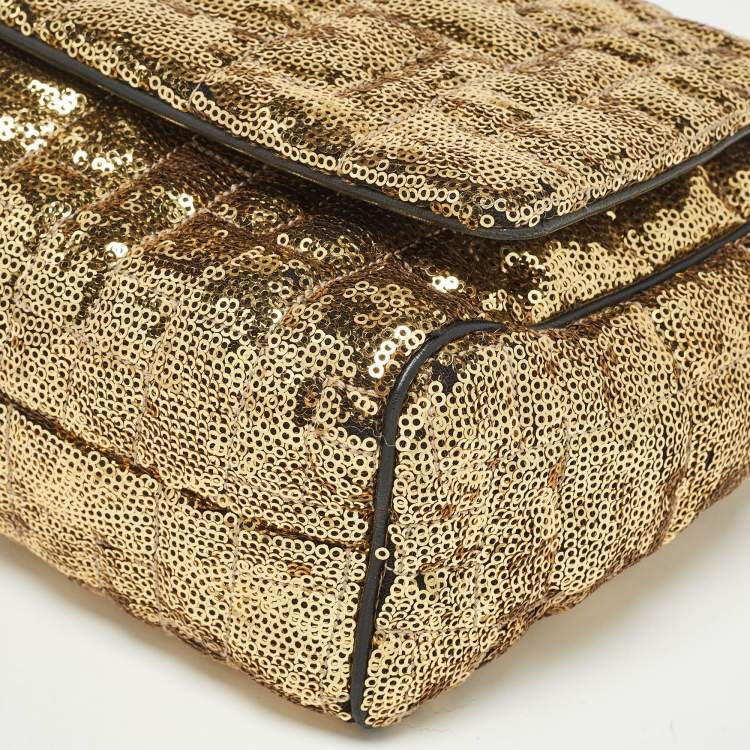 Pre Owned Dolce & Gabbana Gold Quilted Sequins Miss Charles Shoulder Bag