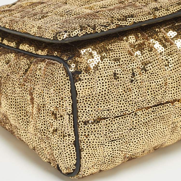 Pre Owned Dolce & Gabbana Gold Quilted Sequins Miss Charles Shoulder Bag