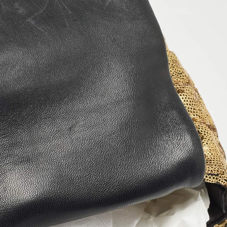 Pre Owned Dolce & Gabbana Gold Quilted Sequins Miss Charles Shoulder Bag