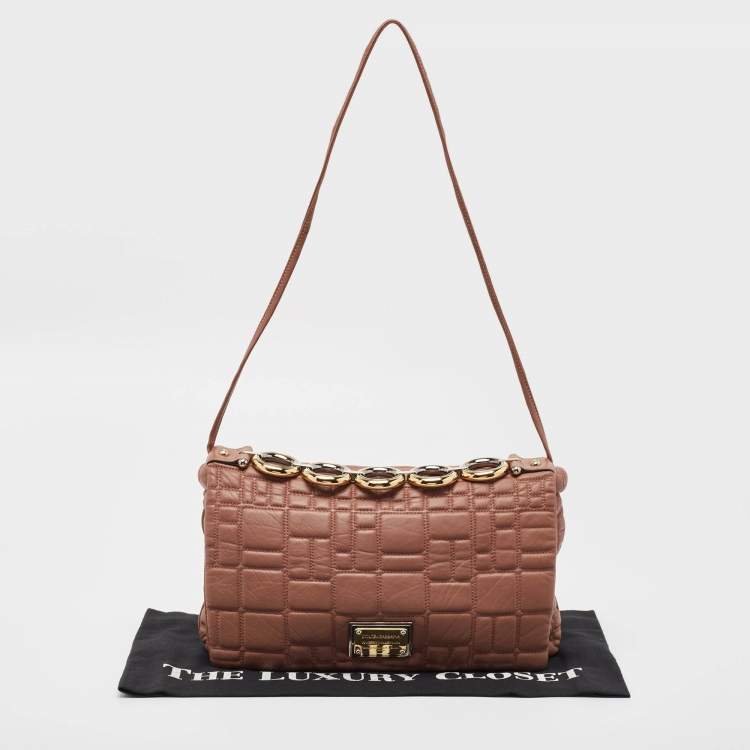 Pre Owned Dolce & Gabbana Old Rose Quilted Leather Miss Deco Shoulder Bag