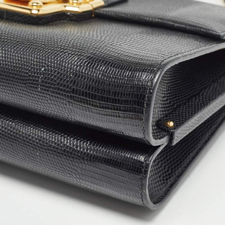 Pre Owned Dolce & Gabbana Black Lizard Embossed Leather Medium Lucia Shoulder Bag