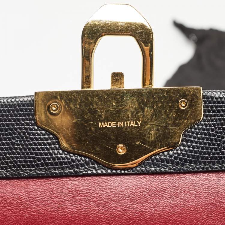 Pre Owned Dolce & Gabbana Black Lizard Embossed Leather Medium Lucia Shoulder Bag