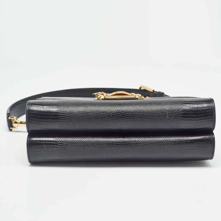 Pre Owned Dolce & Gabbana Black Lizard Embossed Leather Medium Lucia Shoulder Bag