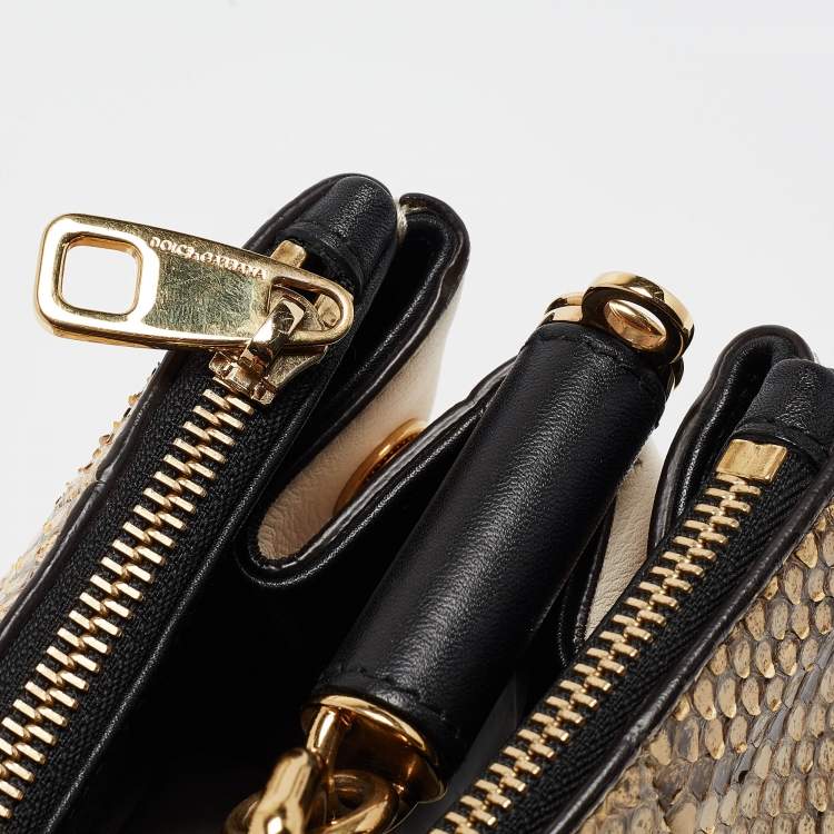 Pre Owned Dolce & Gabbana Tri Color Python and Leather Medium Sicily Double Zip Tote