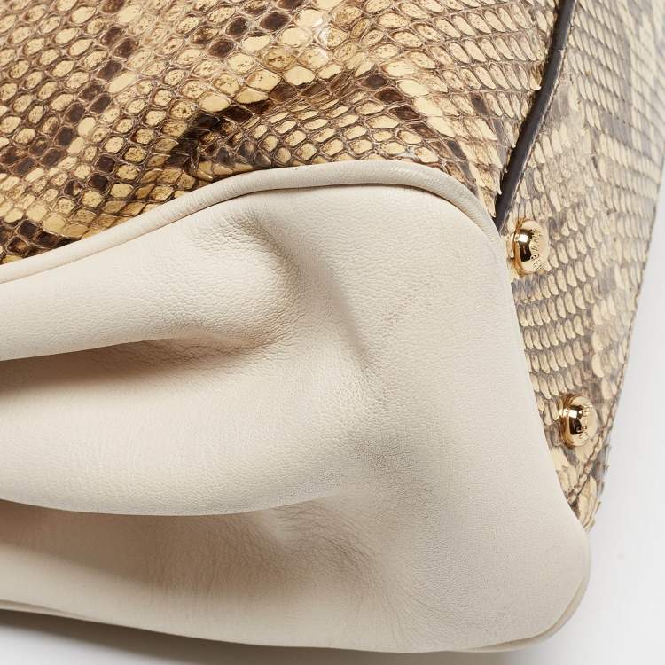Pre Owned Dolce & Gabbana Tri Color Python and Leather Medium Sicily Double Zip Tote