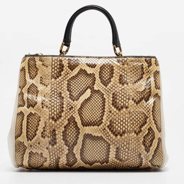 Pre Owned Dolce & Gabbana Tri Color Python and Leather Medium Sicily Double Zip Tote