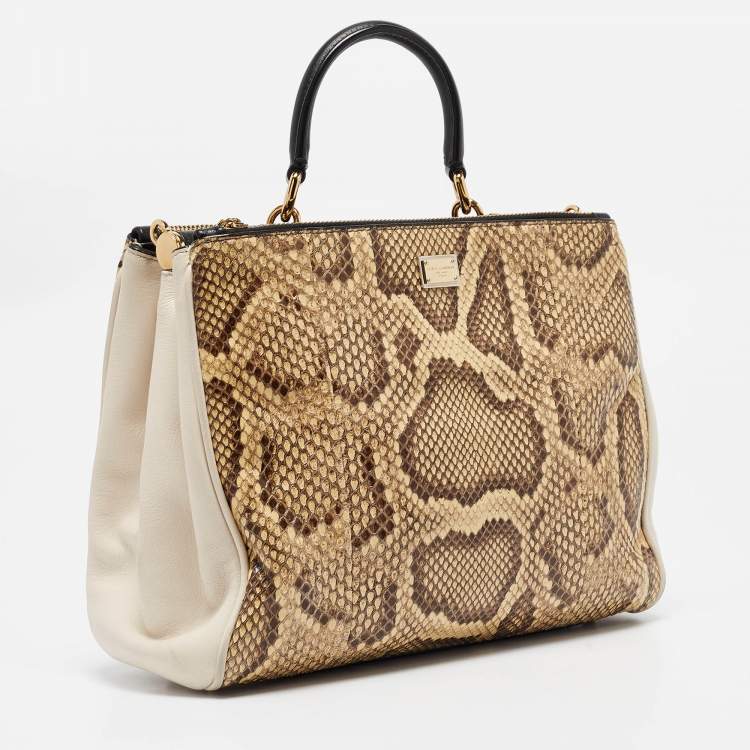Pre Owned Dolce & Gabbana Tri Color Python and Leather Medium Sicily Double Zip Tote