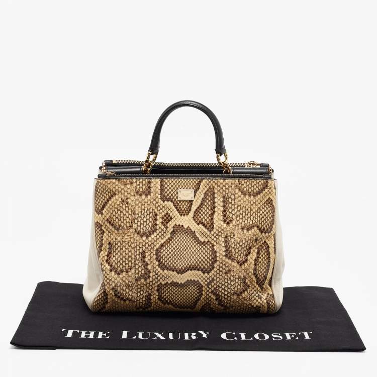 Pre Owned Dolce & Gabbana Tri Color Python and Leather Medium Sicily Double Zip Tote