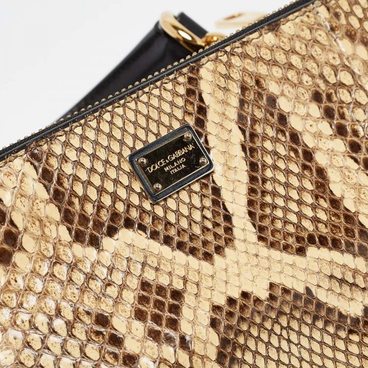 Pre Owned Dolce & Gabbana Tri Color Python and Leather Medium Sicily Double Zip Tote