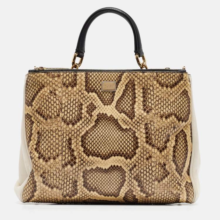 Pre Owned Dolce & Gabbana Tri Color Python and Leather Medium Sicily Double Zip Tote