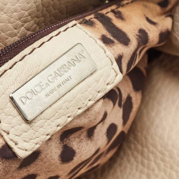 Pre Owned Dolce & Gabbana Cream/Beige Whipstitch Leather and Watersnake DG Charm Tote