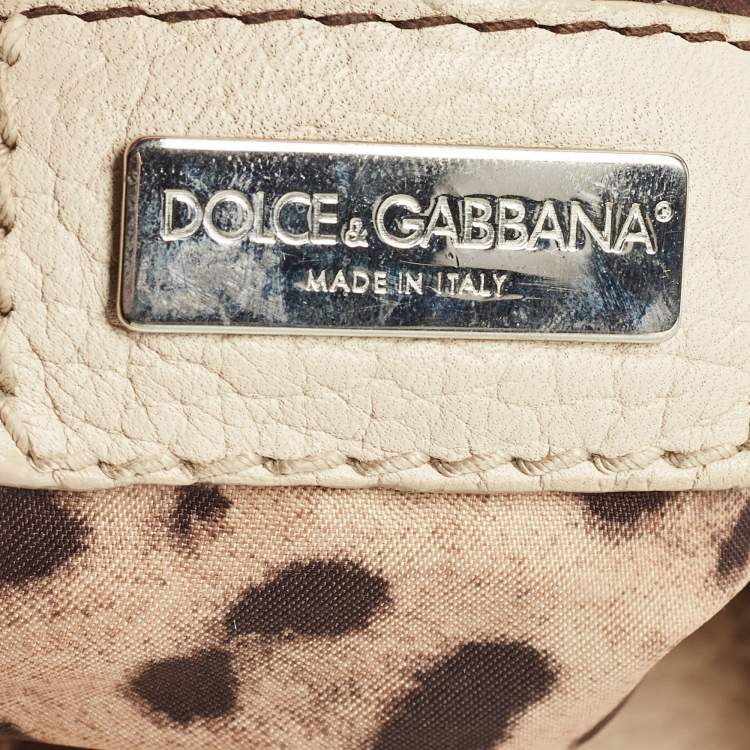 Pre Owned Dolce & Gabbana Cream/Beige Whipstitch Leather and Watersnake DG Charm Tote