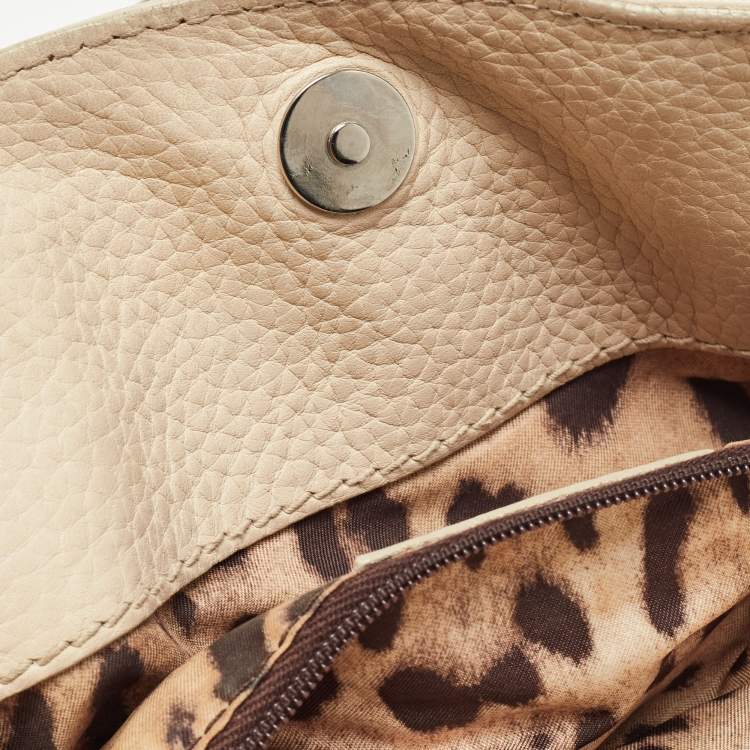Pre Owned Dolce & Gabbana Cream/Beige Whipstitch Leather and Watersnake DG Charm Tote