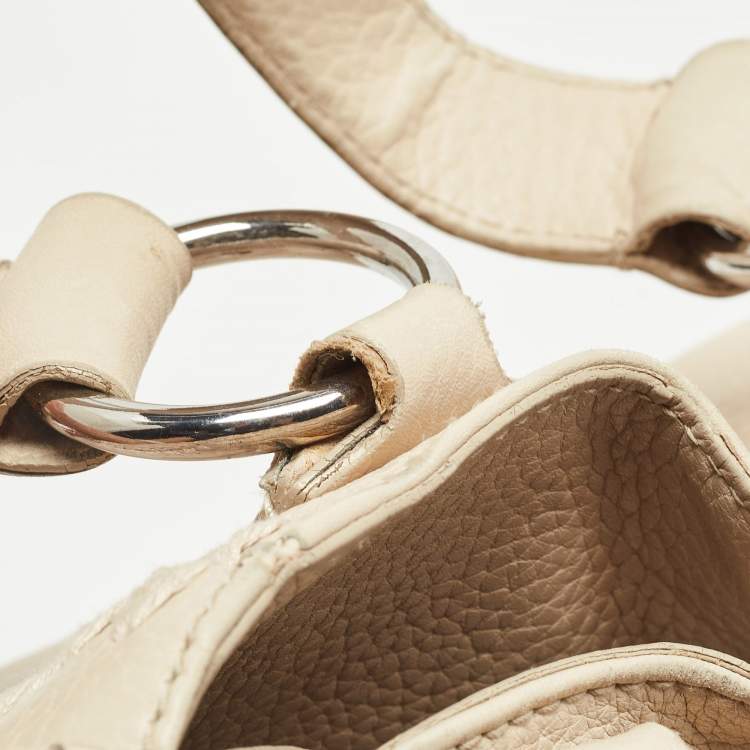 Pre Owned Dolce & Gabbana Cream/Beige Whipstitch Leather and Watersnake DG Charm Tote
