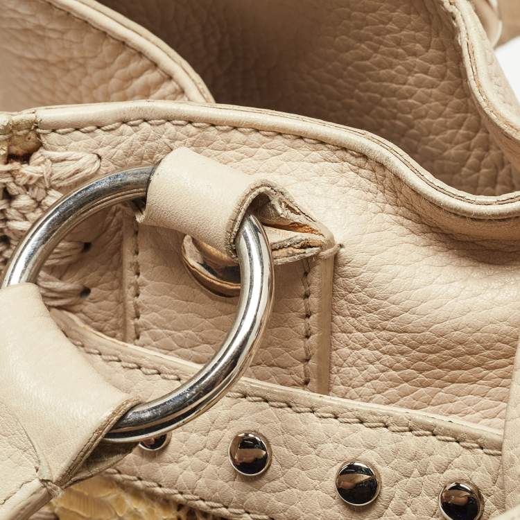 Pre Owned Dolce & Gabbana Cream/Beige Whipstitch Leather and Watersnake DG Charm Tote