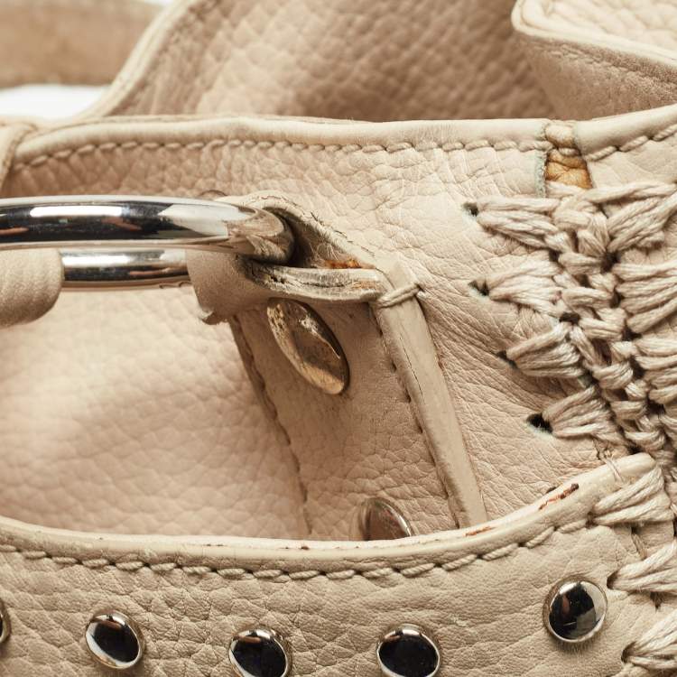 Pre Owned Dolce & Gabbana Cream/Beige Whipstitch Leather and Watersnake DG Charm Tote