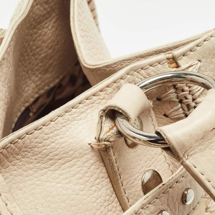 Pre Owned Dolce & Gabbana Cream/Beige Whipstitch Leather and Watersnake DG Charm Tote