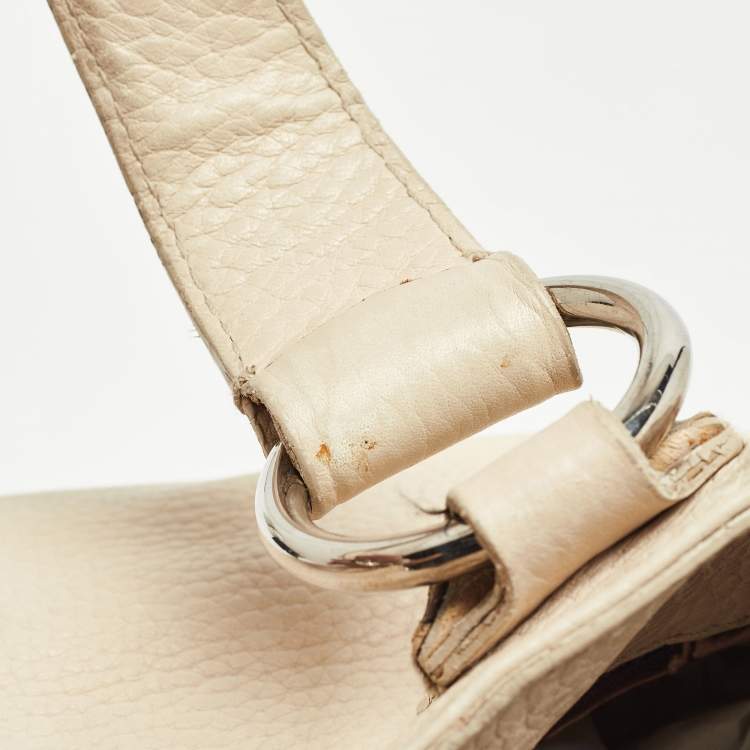 Pre Owned Dolce & Gabbana Cream/Beige Whipstitch Leather and Watersnake DG Charm Tote