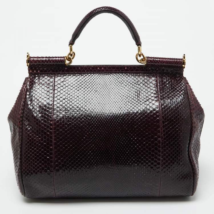 Pre Owned Dolce & Gabbana Purple Python Large Miss Sicily Top Handle Bag