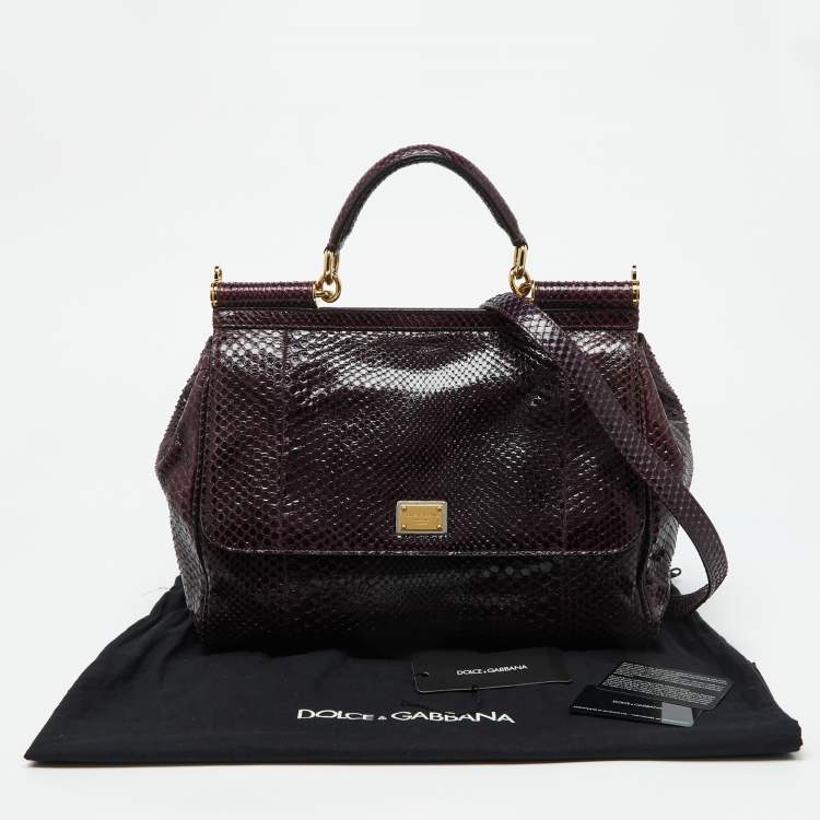 Pre Owned Dolce & Gabbana Purple Python Large Miss Sicily Top Handle Bag