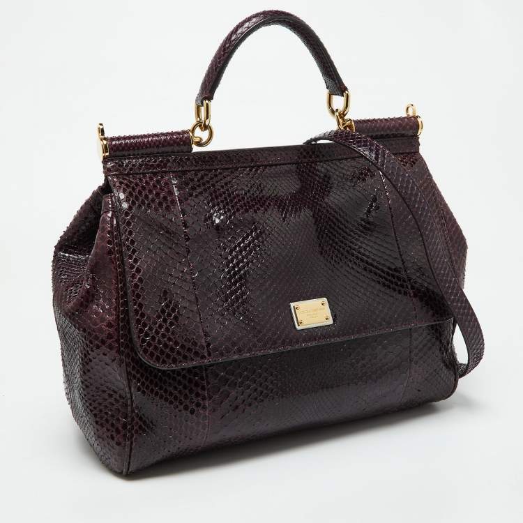 Pre Owned Dolce & Gabbana Purple Python Large Miss Sicily Top Handle Bag