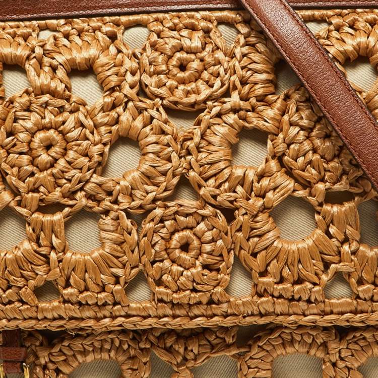 Pre Owned Dolce & Gabbana Beige/Brown Crochet Raffia and Leather Large Miss Sicily Top Handle Bag 