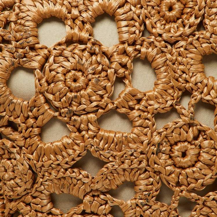 Pre Owned Dolce & Gabbana Beige/Brown Crochet Raffia and Leather Large Miss Sicily Top Handle Bag 