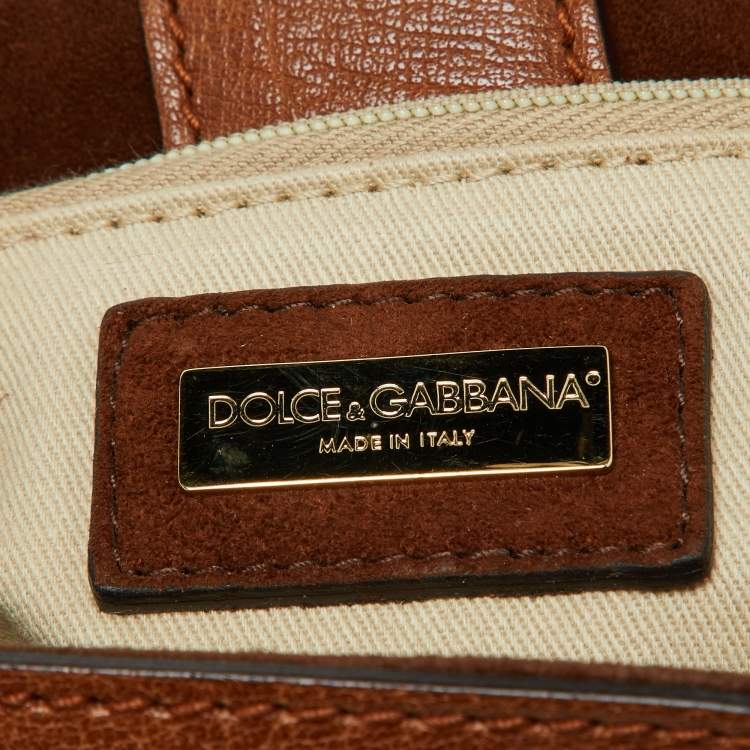 Pre Owned Dolce & Gabbana Beige/Brown Crochet Raffia and Leather Large Miss Sicily Top Handle Bag 