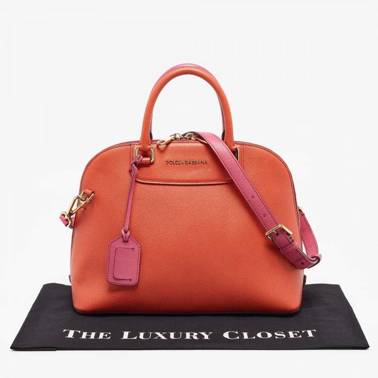 Pre Owned Dolce & Gabbana Orange/Pink Leather Small Megan Dome Satchel
