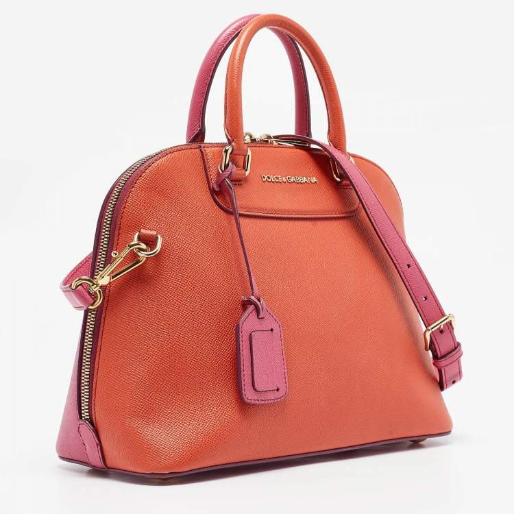 Pre Owned Dolce & Gabbana Orange/Pink Leather Small Megan Dome Satchel