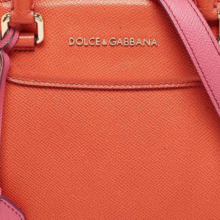 Pre Owned Dolce & Gabbana Orange/Pink Leather Small Megan Dome Satchel